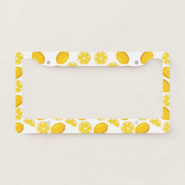Yellow Lemon Pattern License Plate Frame – Citrus  (Front)