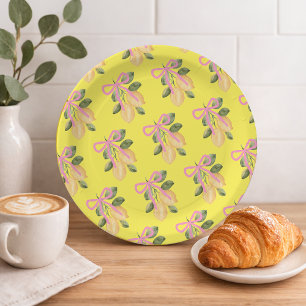 Yellow Lemon Pink Ribbon Baby Shower Paper Plates