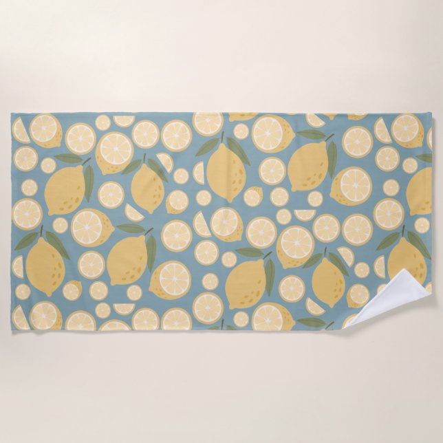 Yellow Lemon Seamless Pattern Beach Towel (Front)