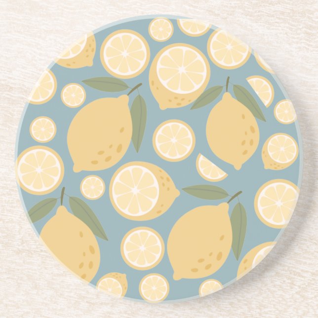 Yellow Lemon Seamless Pattern Coaster (Front)