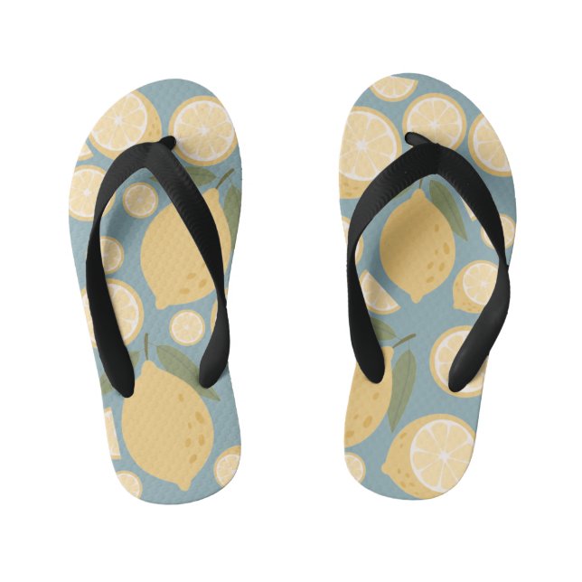 Yellow Lemon Seamless Pattern Kid's Flip Flops (Footbed)