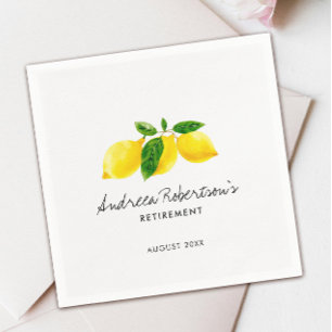 Yellow Lemon Simple Citrus Watercolor Retirement Napkins