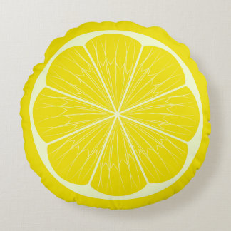 Yellow Lemon Slice Citrus Wedge Round Pillow