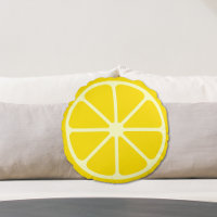 Yellow Lemon Slice Fun Citrus Round Throw Pillow