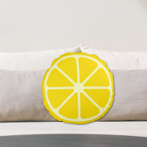 Yellow Lemon Slice Fun Citrus Round Throw Pillow
