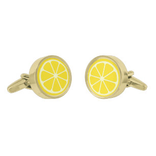 Yellow Lemon Slice Fun Summer Wedding Cuff Links