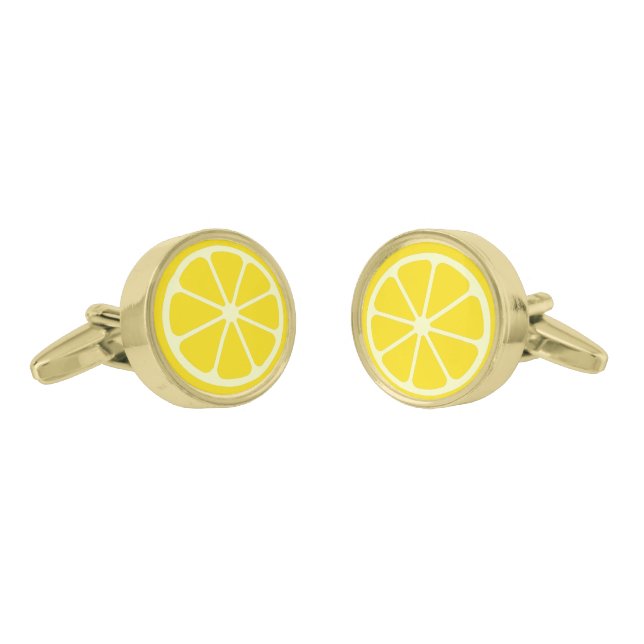 Yellow Lemon Slice Fun Summer Wedding Cuff Links (Angled)