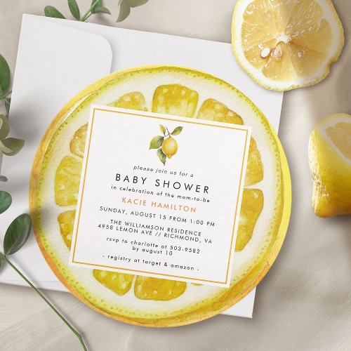 Yellow Lemon Slice  Funny Unique Baby Shower Invitation