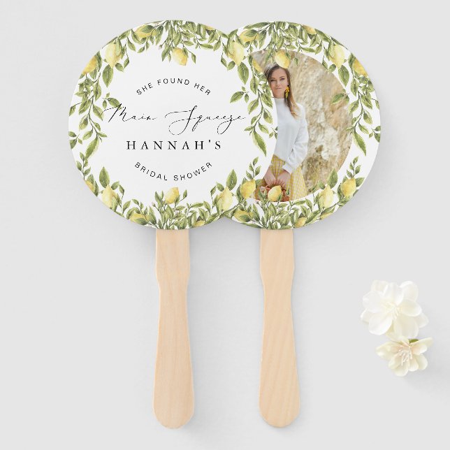 Yellow Lemon Sorrento Mediterranean Bridal Shower Hand Fan (Front and Back)