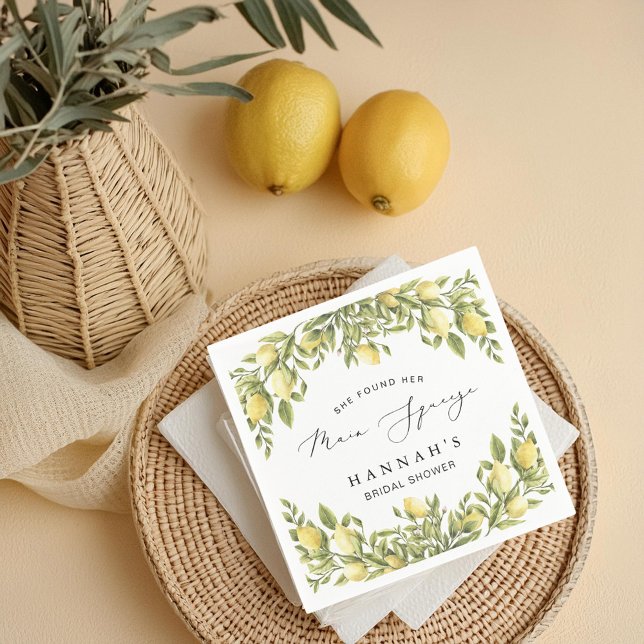 Yellow Lemon Sorrento Mediterranean Bridal Shower Napkins (Creator Uploaded)