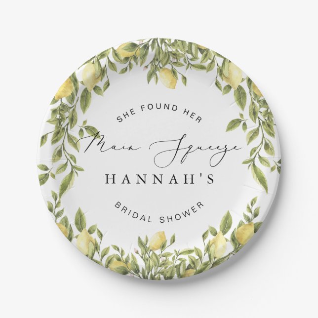 Yellow Lemon Sorrento Mediterranean Bridal Shower Paper Plates (Front)