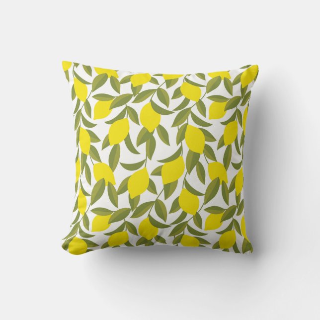 Yellow lemon tree seamless pattern throw pillow (Front)