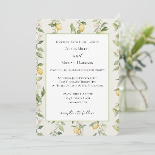 Yellow Lemon Vines Wedding Invitation