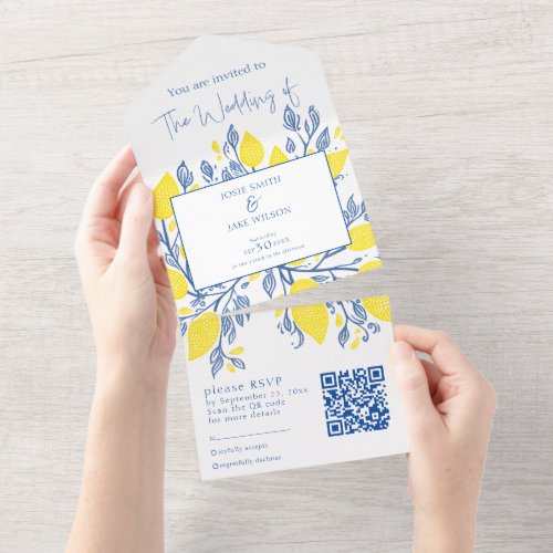 Yellow lemon vines wedding invitation and RSVP