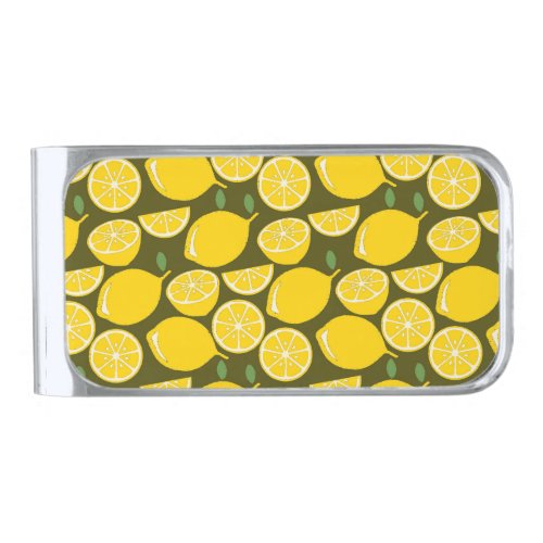 Yellow Lemon Wallpaper Pattern Summer Silver Finish Money Clip