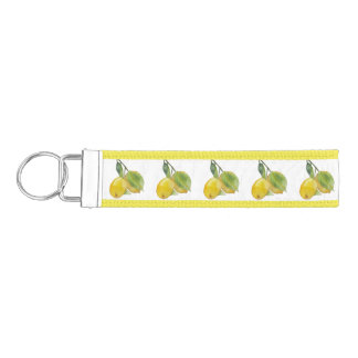 Yellow lemon watercolor wrist keychain