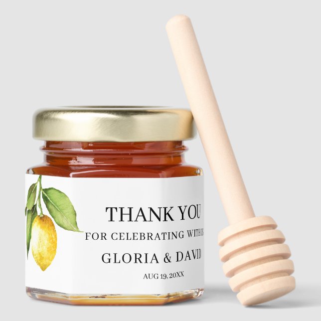 Yellow Lemon Wedding Honey Jar Favors (Front)