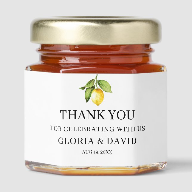 Yellow Lemon Wedding Honey Jar Favors (Front)