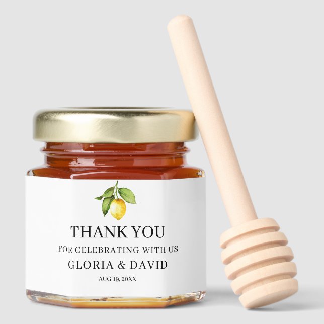 Yellow Lemon Wedding Honey Jar Favors (Front)