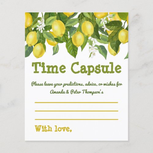 Yellow Lemon White Flowers Baby Time Capsule Card