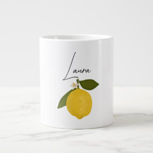Yellow Lemon with Green Leaves   Fresh Citrus  Giant Coffee Mug