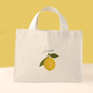 Yellow Lemon with Green Leaves   Fresh Citrus  Mini Tote Bag