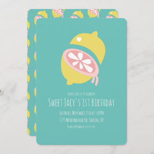 Yellow Lemon with Heart Sweet Birthday Invitation