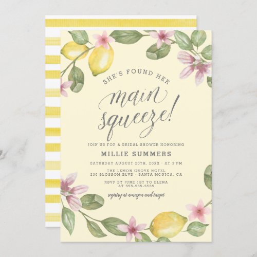 Yellow  Lemon Wreath Main Squeeze Bridal Shower Invitation