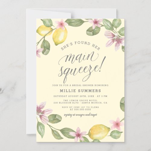 Yellow  Lemon Wreath Main Squeeze Bridal Shower Magnetic Invitation