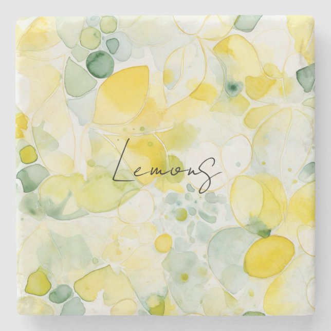 Yellow Lemons Abstract Stone Coaster (Front)