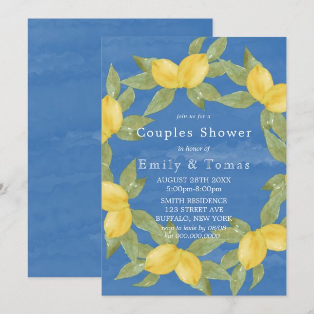 Yellow Lemons and Blue Watercolor Couples Shower (Front/Back)
