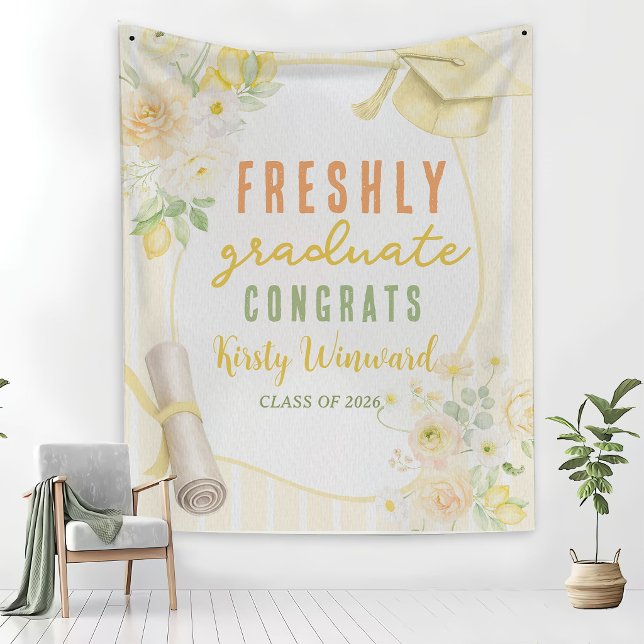 Yellow Lemons and Flowers Graduation Tapestry (Creator Uploaded)