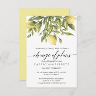 Yellow Lemons and Foliage Wedding Change of Plans Invitation