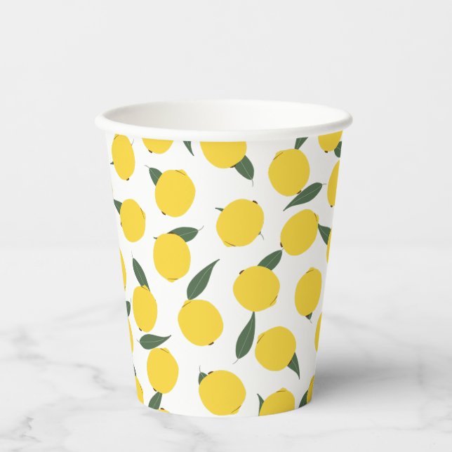Yellow Lemons and Green Leaves Paper Cups (Front)