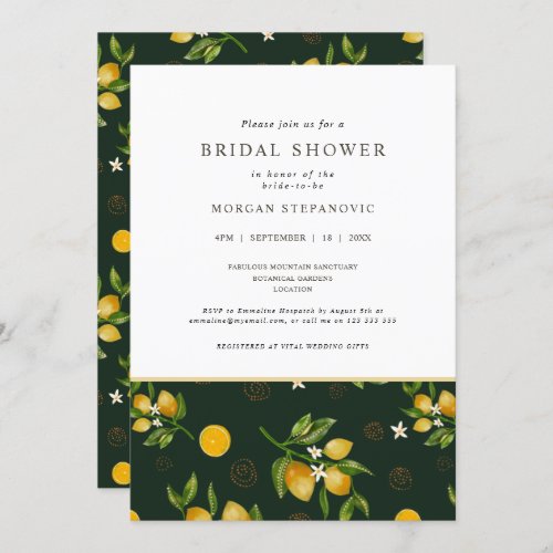 Yellow lemons and greenery bridal shower invitation