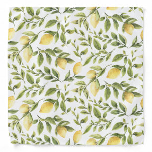 Yellow Lemons and Leaves Citrus Pattern Bandana