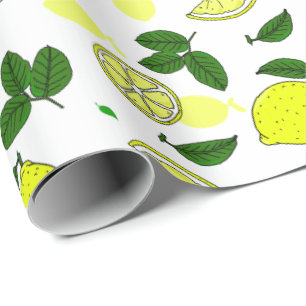 Yellow Lemons and Leaves Hand Illustrated Pattern Wrapping Paper