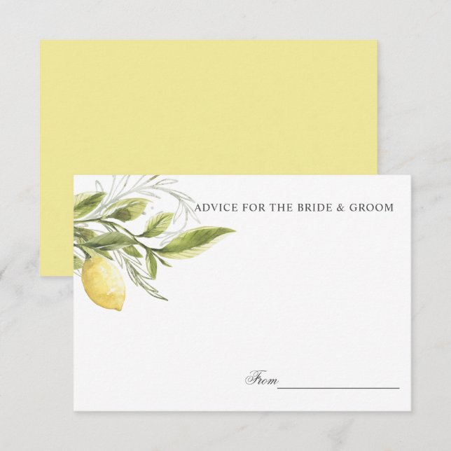 Yellow Lemons and leaves Wedding Advice or recipe Invitation (Front/Back)