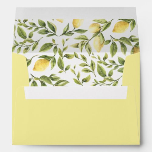 Yellow Lemons and LEAVES Wedding  Preprinted Envelope