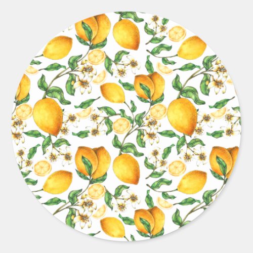 Yellow Lemons and Lemon Flowers Beautiful   Classic Round Sticker