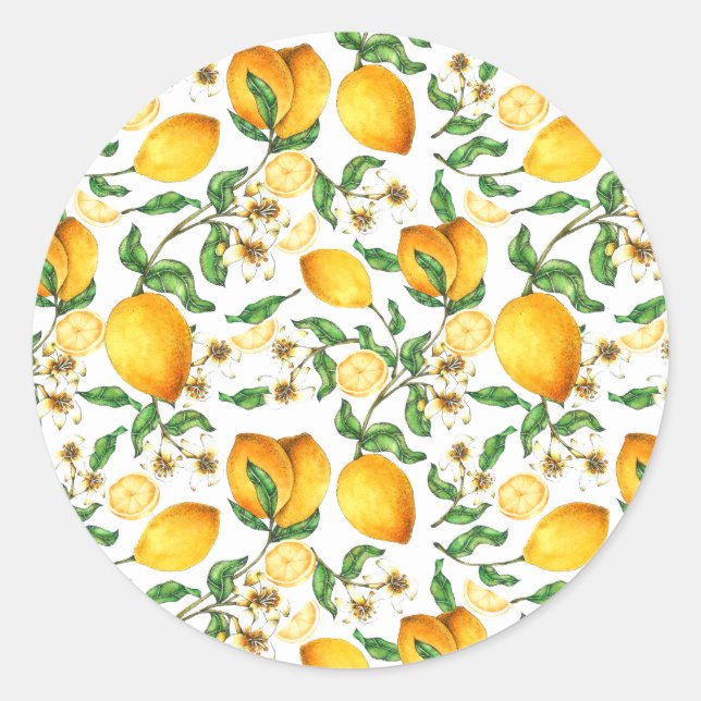 Yellow Lemons and Lemon Flowers Beautiful   Classic Round Sticker (Front)