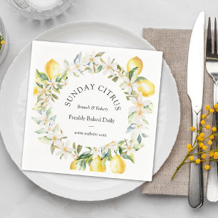 Yellow Lemons and White Flowers Floral Wreath Napkins