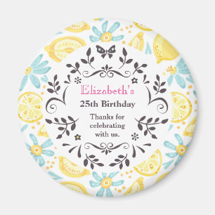 Yellow Lemons & Blue Flowers Birthday Thank You Magnet