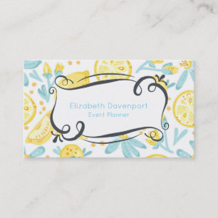 Yellow Lemons & Blue Flowers Event Planner Business Card
