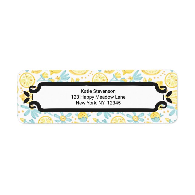 Yellow Lemons & Blue Flowers Illustrated Pattern Label (Front)