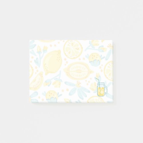 Yellow Lemons  Blue Flowers Illustrated Pattern Post_it Notes