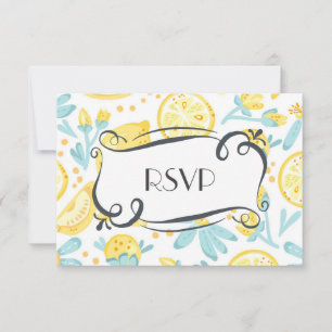 Yellow Lemons & Blue Flowers Quaint Wedding RSVP Card
