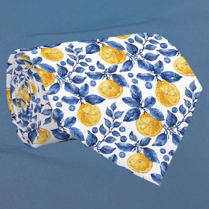 Yellow Lemons Blue Foliage Mediterranean Amalfi Neck Tie