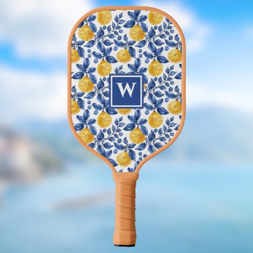 Yellow Lemons Blue Foliage Mediterranean Amalfi Pickleball Paddle