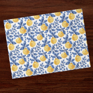 Yellow Lemons Blue Foliage Mediterranean Amalfi Tissue Paper